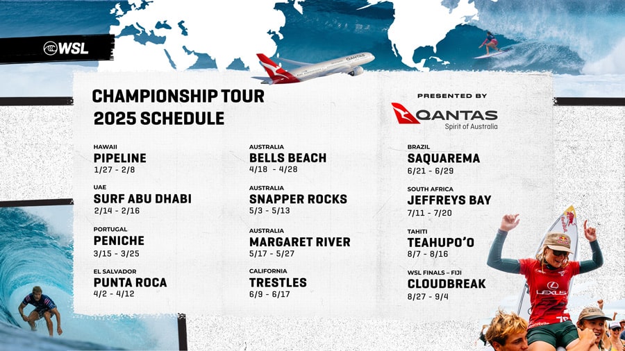 World Surf League Announces 2025 Championship Tour Schedule